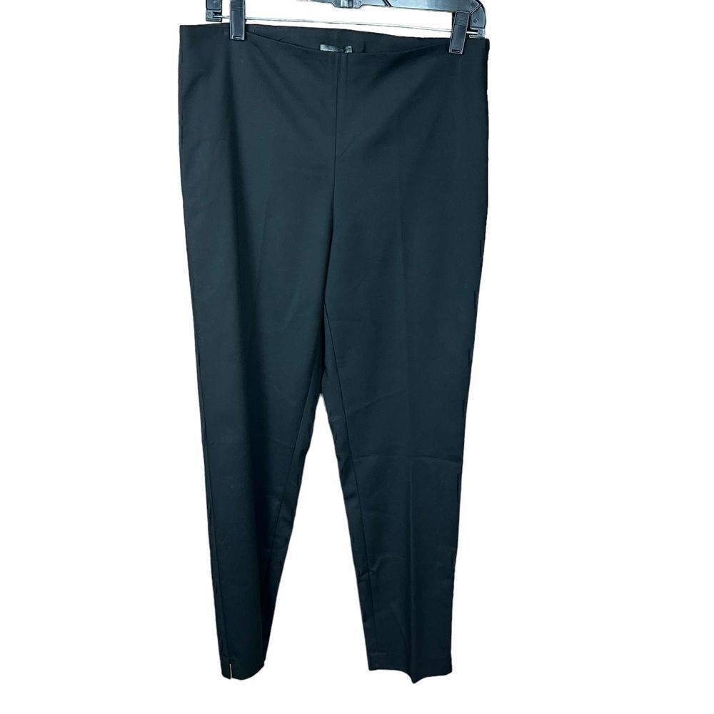 Vince Camuto Trouser Pants Satiny Black Side Zipper Ankle Slits Stretch Women 8